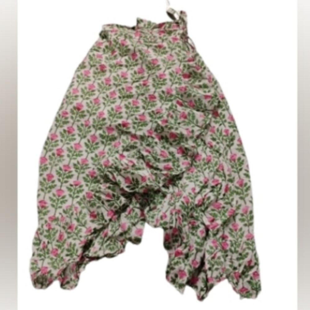 Le Bazar Coastal Floral Print Ruffle Midi Skirt Fits Sz S